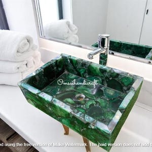 Stunning Polished Green Agate Wash Basin Designer Natural Stone Sink Handmade Gemstone Vanity Sink for Spa or Powder Room Sink Hotel Decors