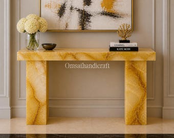 Handmade Yellow Onyx Console Table, Natural Stone Entryway Furniture