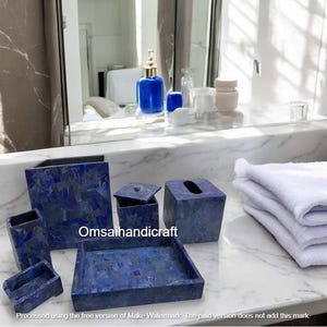 Natural Blue Lapis Lazuli Stone Bathroom Set  Luxury Bathroom Set Hotel Luxury Bathroom Accessories Bath Décor Bathroom Tissue Box