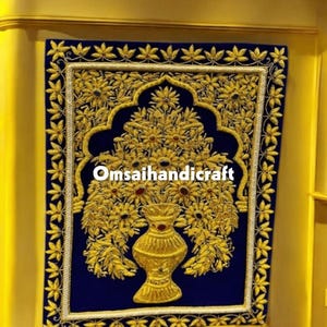 Handmade Zardozi Carpet | Luxury Embroidered Tapestry for Wall Hanging Panel for Bedrooms, Living Rooms  Home and Office Decor