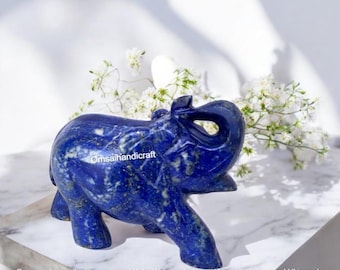 ラピスラズリ 象 ラピスラズリ象の置物 | 2インチの青い宝石 | 手彫り | 幸運 | 知恵