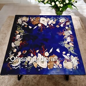 Handmade Lapis Lazuli Inlay Coffee Table Top: Floral Art Marble