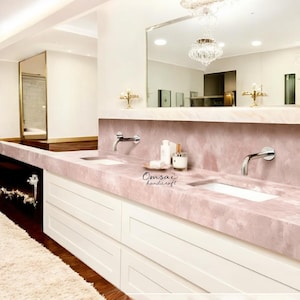 Custom Rose Quartz Countertop – Handcrafted Pink Gemstone Surface for Luxurious Kitchens, Bathrooms, and Elegant Home Interiors