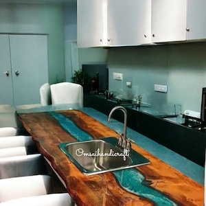 Aangepaste epoxyhars Ocean Wave Center Sofa Eettafelblad Handgemaakte Keukenplaat Meubels Moderne Console Bar Bureau Hotel Decors