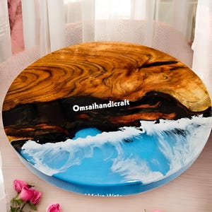 Blue ocean Wave Epoxy Resin Coffee Table Luxury Acacia Wooden Live Edge Conference Meeting Table Hallway Decors