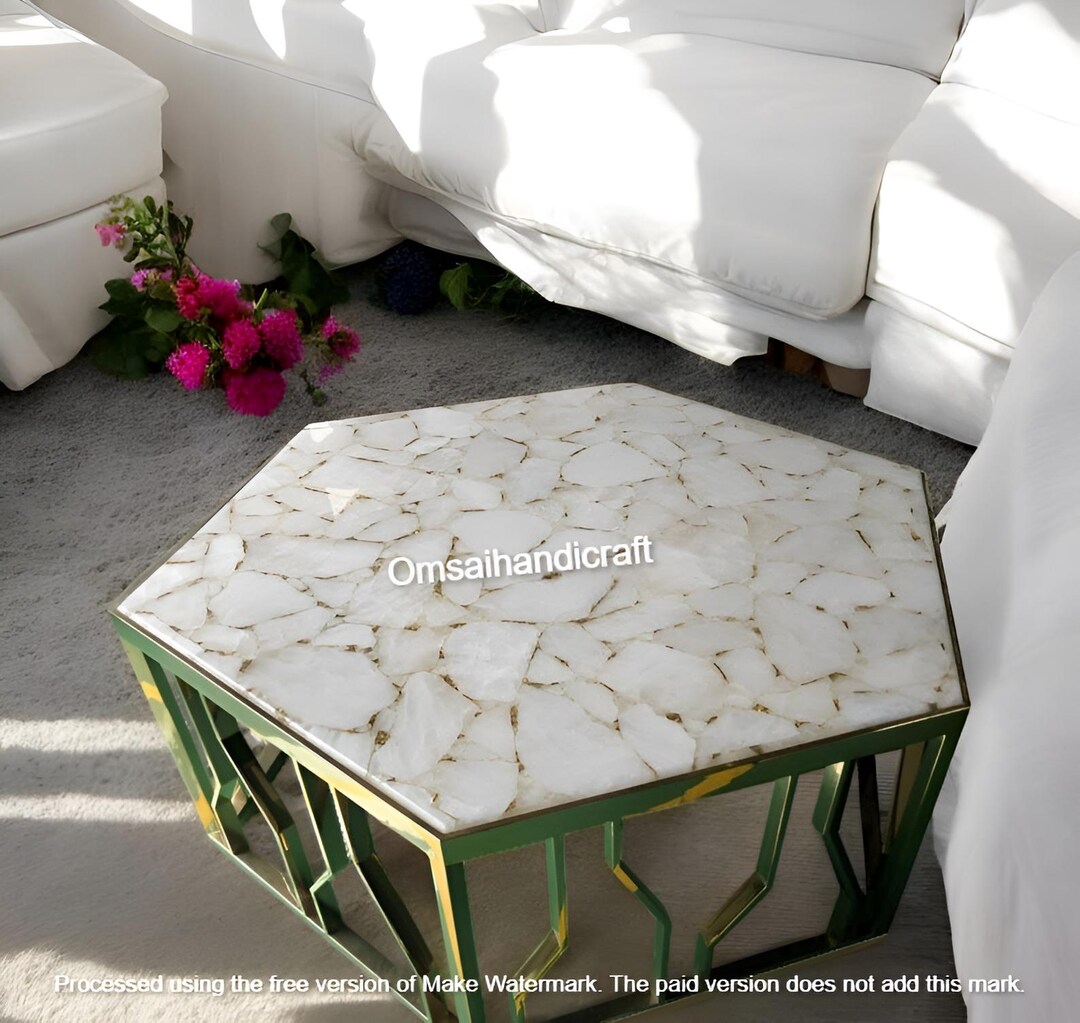 Handmade White Quartz Coffee Table: Natural Crystal Stone Furniture - Etsy