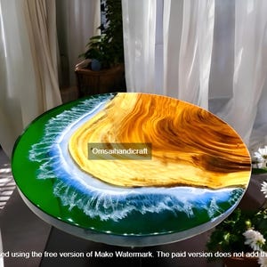 Handmade Green Resin River Side Table: Epoxy & Natural Wood