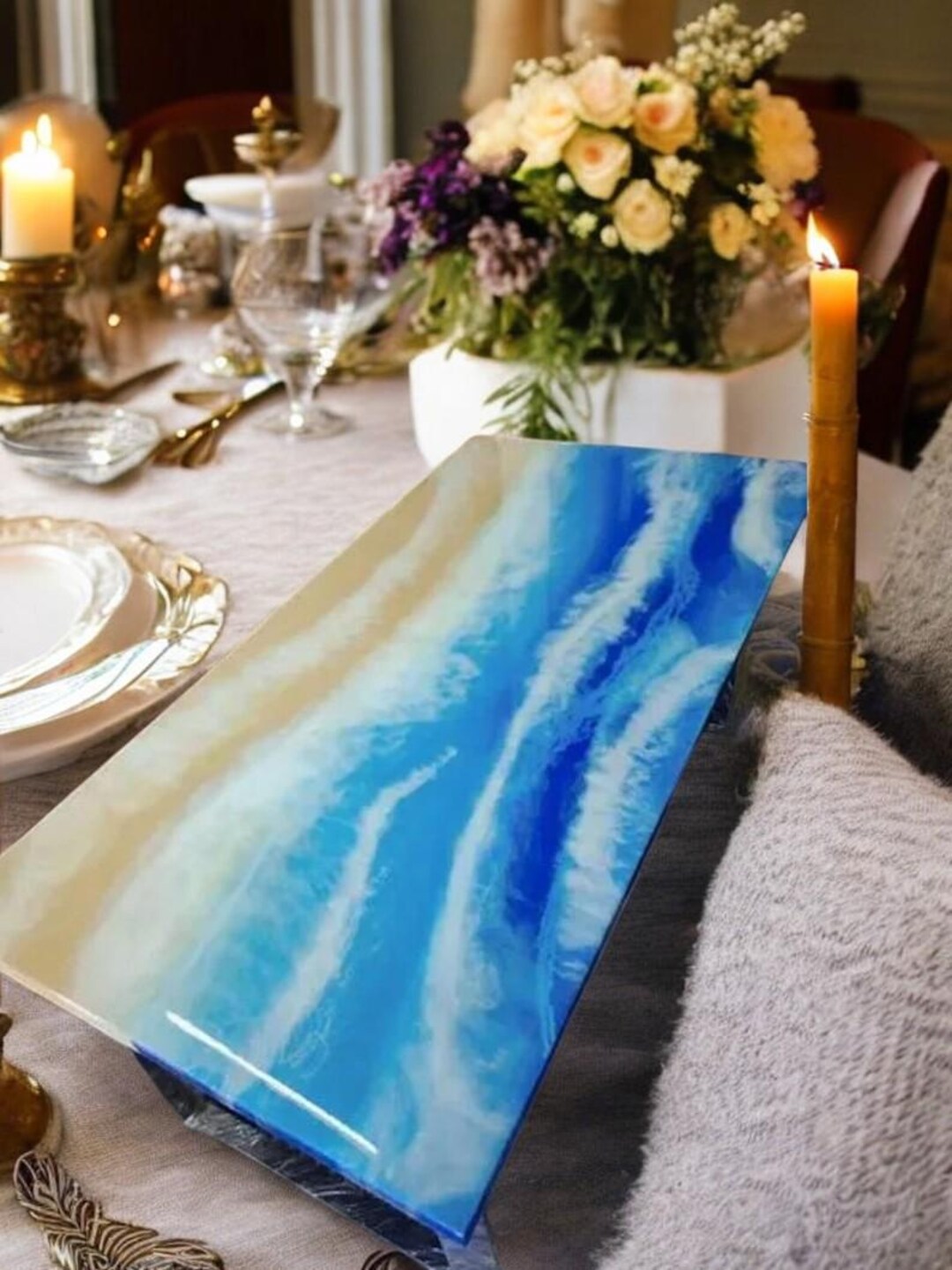 36x60 Ocean Wave Epoxy Resin Dining Table With Elegant Look Hallway ...