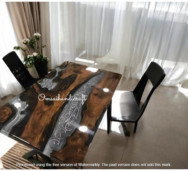 Stunning Grey Epoxy Dining Table with Handcrafted Dining Area Table Top Office Meeting Desk Perfect for Contemporary Living Room Decor
