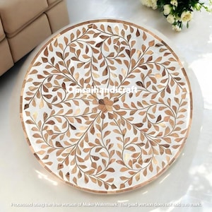 Bone Inlay Coffee Table: Round Handmade Accent Table (42&quot;x42&quot;)