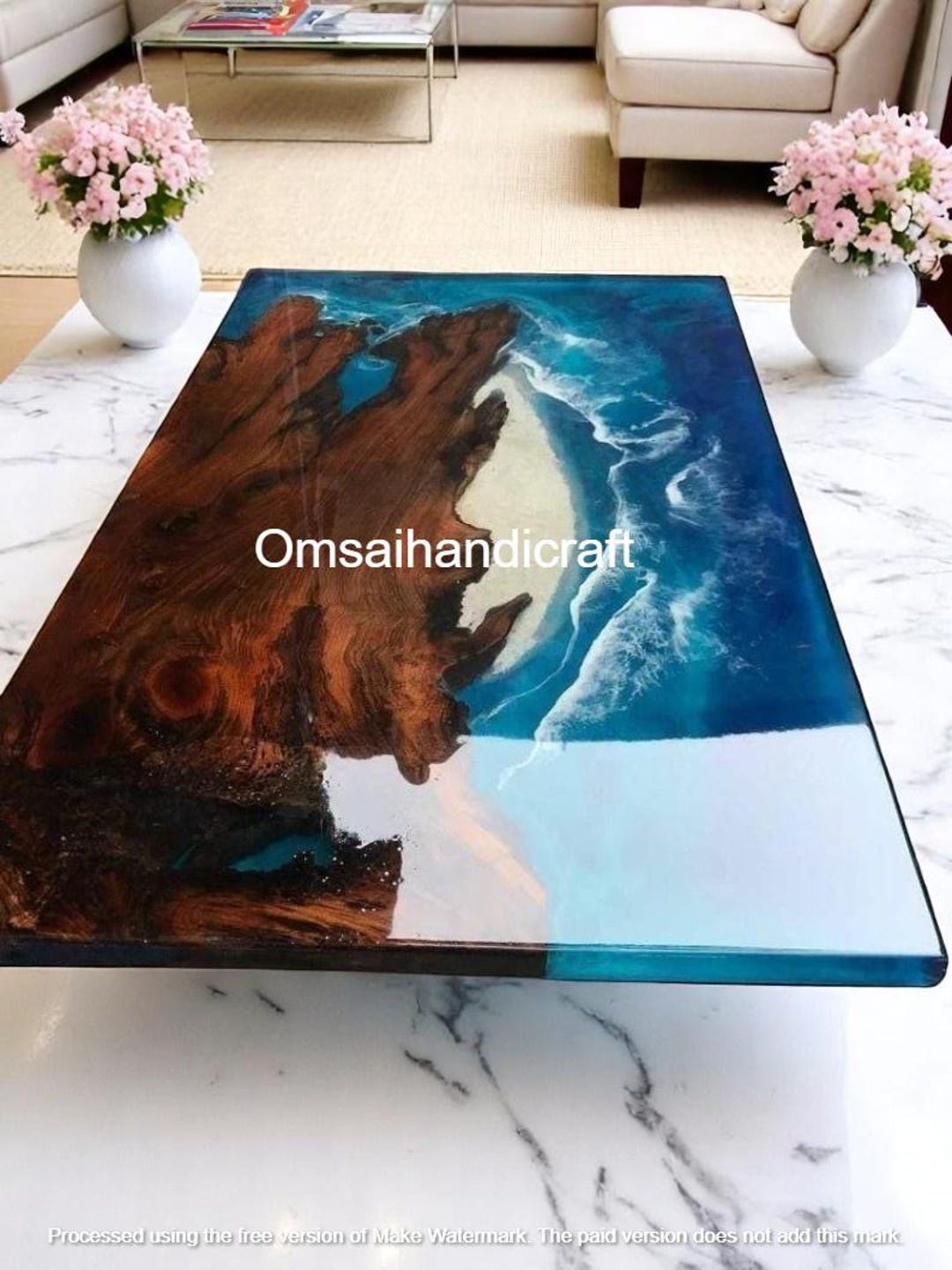 Handmade Ocean Wave Epoxy Resin Table: Modern Wood & Resin Desk - Etsy