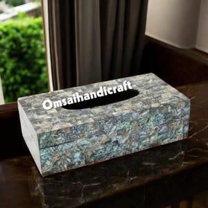 Künstlerischer Abalone Muschel Serviettenhalter | Einzigartige handgefertigte Taschentücherbox für Küsten oder moderne Innenräume für stilvolles Wohn- und Bürodekor