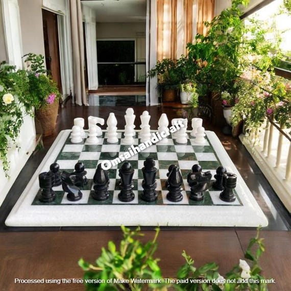 11-Inch Handcrafted Marble Chess Set - Luxury Board Game With Blue Velvet Box