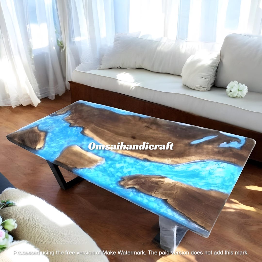 Custom Made Ocean Wave Epoxy Resin Dining Table Natural Acacia Wooden ...