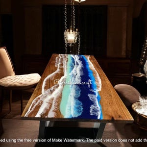 Ocean Wave Epoxy Resin Table, Beach Inspired Resin Table Top, Coastal Coffee Table, Dining Table ,Ocean Art Furniture, Epoxy Table Home Deco
