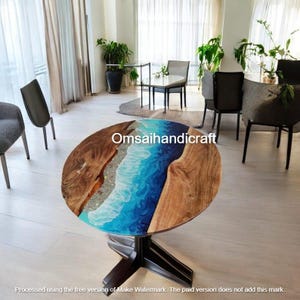Blue Ocean Wave Resin Coffee Table – Handcrafted River Table with for Home & Office Furniture Luxury Balcony Table Farmhouse Decors