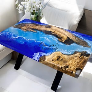 Op maat gemaakte oceaan epoxyhars centrale bank eettafel blad live rand houten cafetaria moderne kunst meubels housewarming en gangdecoraties