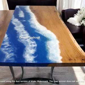 Epoxy Resin Ocean Wave Table Top: Walnut River Table Slab