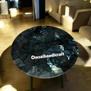 Handmade Round Labradorite Table Top: Modern Healing Crystal Decor