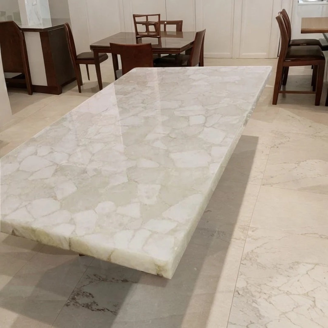 60x30 Elegant White Quartz Dining Table With Modern Design Luxurious Surface for Living Room and ...