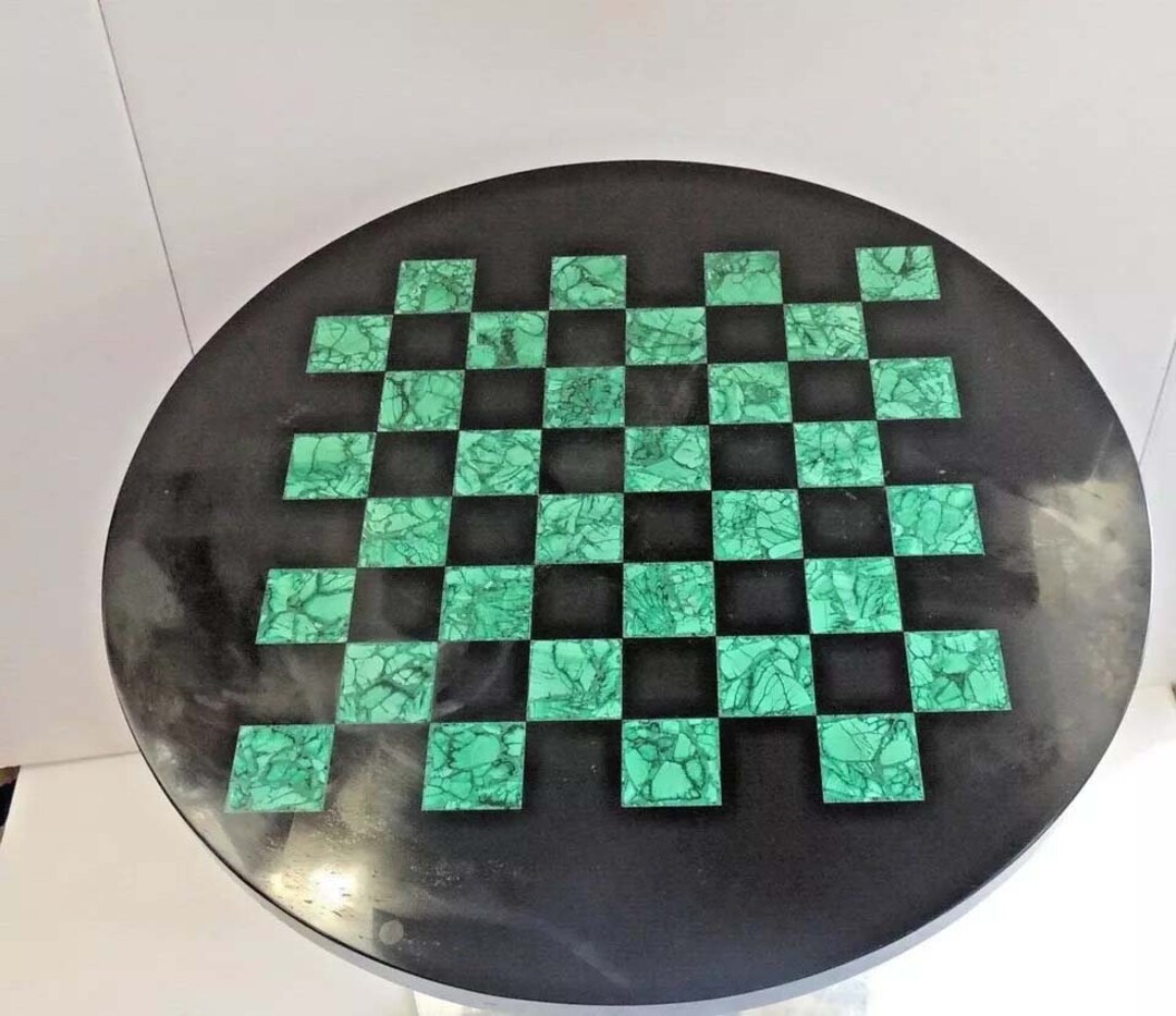 14 Black Marble Stone Chess Table Top Mosaic Arts Handmade Playing Room ...