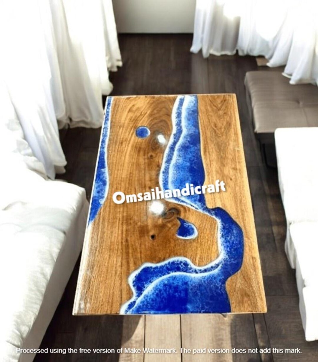 Epoxy Resin Ocean Wave Dining Table Top: Live Edge Wood, 60"x36" - Etsy UK