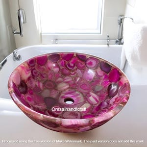 Natural Pink Agate Bathroom Sink – Unique Gemstone Vanity Basin for Modern, Spiritual, and High-End Interior Designs Sink Bathroom Decor s