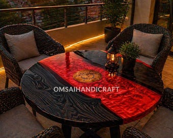 Red Resin River Dining Table | Black Walnut Wood, Custom Made Furniture