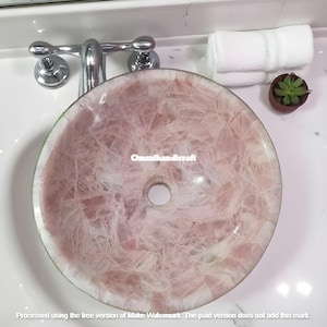 Handmade Healing Rose Quartz Bathroom Sink – Pink Gemstone Wash Bowl | Spa Luxury Vessel Basin for Wellness & Interior Design Sink Spa Decor