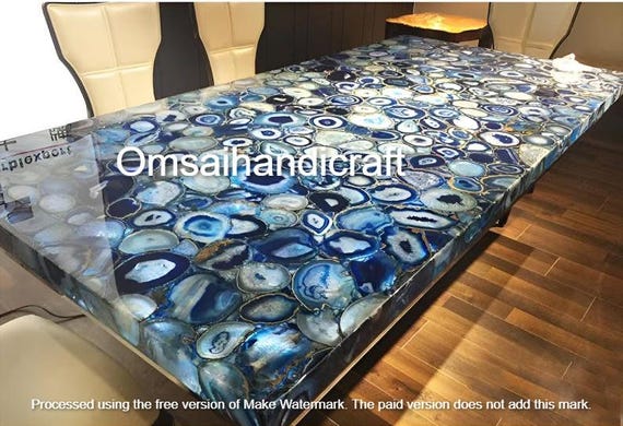 Blue Agate Stone Table Top: Handmade Luxury Conference Desk