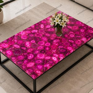 Pink Agate Coffee Table | Handmade Luxury Gemstone Center Table, Modern Living Room Furniture