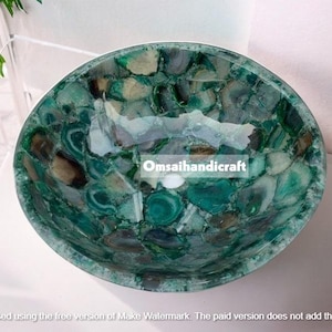 Luxury Green Agate Bathroom Sink –Natural Gemstone Wash Basin with Polished Finish, Handmade Statement Vanity Bowl for Elegant Bathroom Deco
