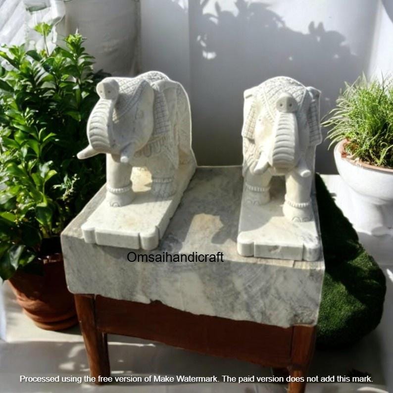 手彫りの白い大理石の象の像ペア：幸運の装飾 - Etsy 日本