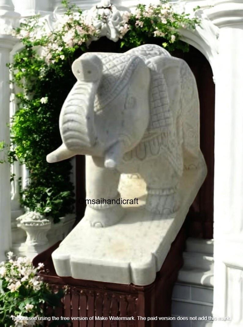 手彫りの白い大理石の象の像ペア：幸運の装飾 - Etsy 日本