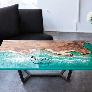 Walnut Live Edge Ocean Epoxy Table: Custom Resin River Desk