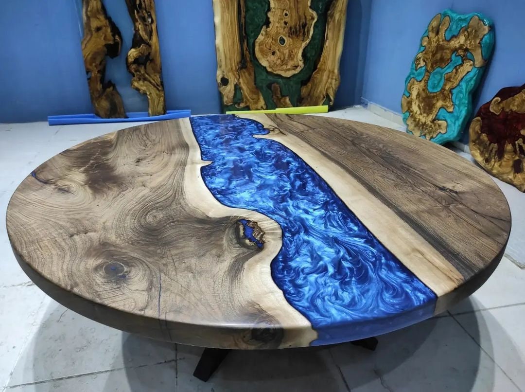 Round Epoxy Dining Table Round Epoxy Coffee Table Round Blue Etsy