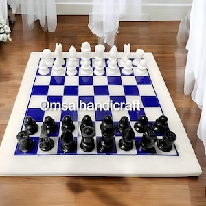 Handcrafted Marble Inlay Chess Set: Lapis Lazuli Game Board with Pieces