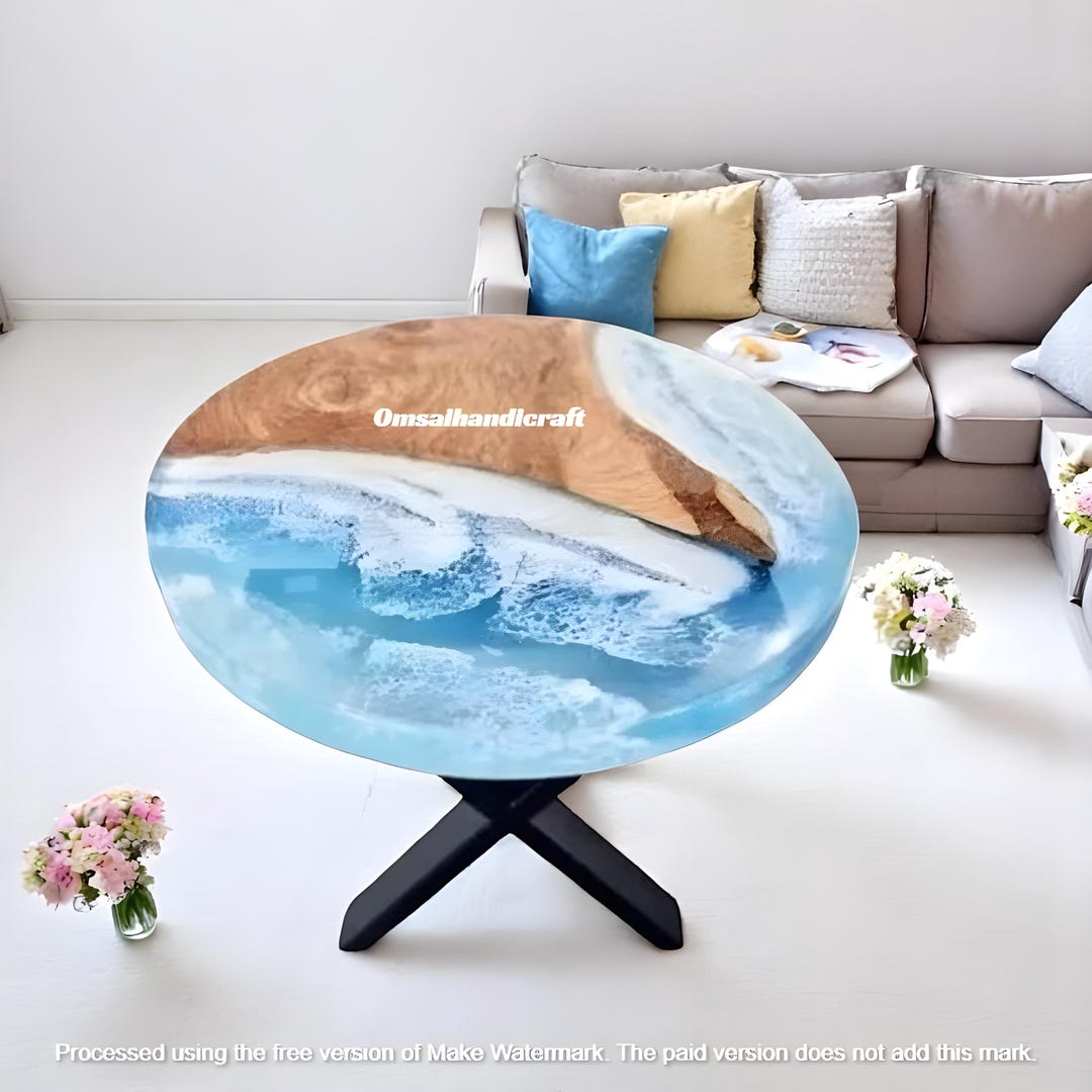 Handmade Ocean Wave Resin Table: Acacia Wood Coastal Decor - Etsy