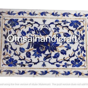 12&quot;x9&quot; Marble plate inlaid with lapis lazuli Top Marble Inlay Floral Art Top Decorative plate Home & Housewarming Decor Gift