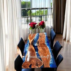 Epoxy Ocean Wave Table, Epoxy Resin Top Table, Acacia Wooden Resin Handmade Furniture, Epoxy River Resin Bar Kitchen Countertop Furniture
