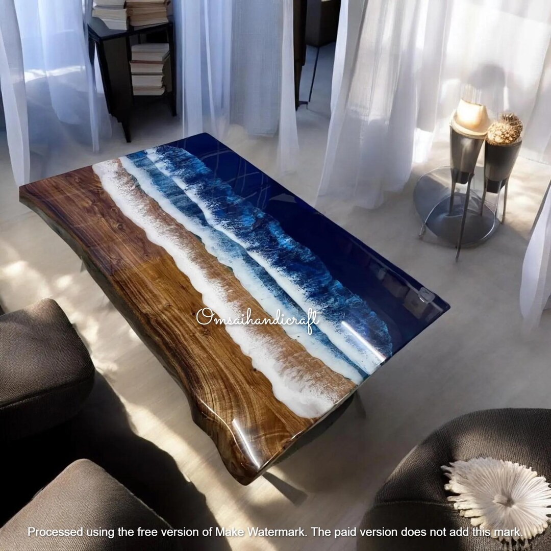 Handmade Live Edge Ocean Wave Epoxy Resin Table: Coastal Decor - Etsy