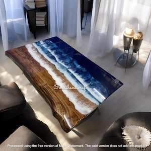 Ocean Wave Epoxy Table Top | Beach-Themed Resin Table | Coastal Decor, Ocean Art Table, Custom Resin Table | Handmade Ocean Art Office Decor