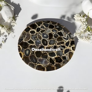 Mesa de centro de cóctel de ágata negra hecha a mano: elegante mueble de piedras preciosas para salas de estar sofisticadas y decoración de mostradores de cafeterías.