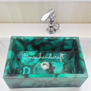 Handcrafted Green Agate Sink – Natural Gemstone Bathroom Vessel Basin – Unique Luxury Vanity Bowl Top Countertop Basin Housewarming Decors