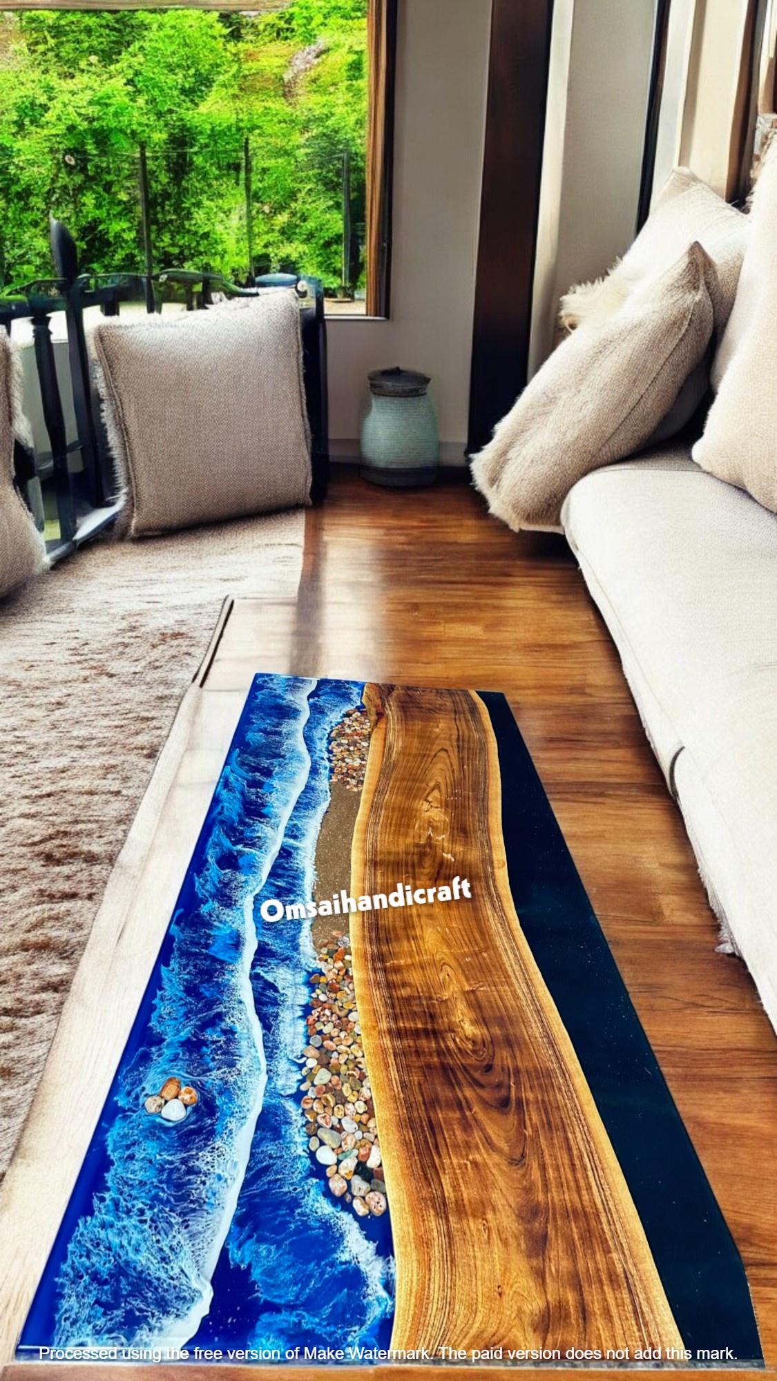 Ocean Wave Epoxy Resin Table: Live Edge Acacia Wood, Modern Decor - Etsy