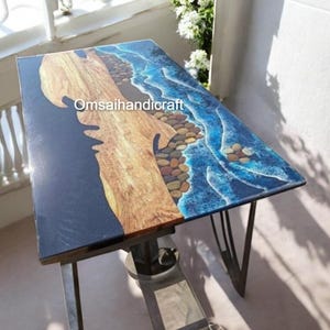 Unieke Ocean Wave epoxy eettafel, tafelblad in het midden, acaciahout aanrecht keukenplaat meubilair, console bar, woonkamerdecors