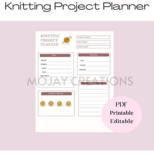 Knitting Project Planner, Digital Knitting Planner, Knitting Project Journal, Crochet Project Planner, Knitting Pattern Organizer.