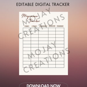 Digital Migraine Tracker, Headache Tracker, Migraine Journal, Pain Tracker, Migraine Log, Migraine Tracker.