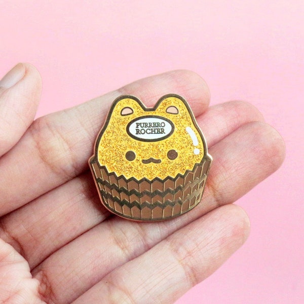 Purrero Rocher Enamel Pin - Kawaii Ferrero Rocher Enamel Pin - Cute Enamel Lapel Pin - Kawaii Pins - Kawaii Accessories - Milk Cafe