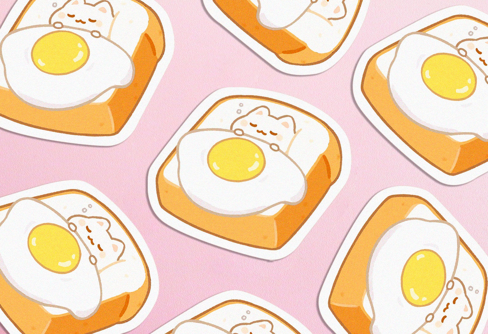 Egg Toast Bed Kitty Sticker Cat Sticker Cute Animal Kawaii - Etsy